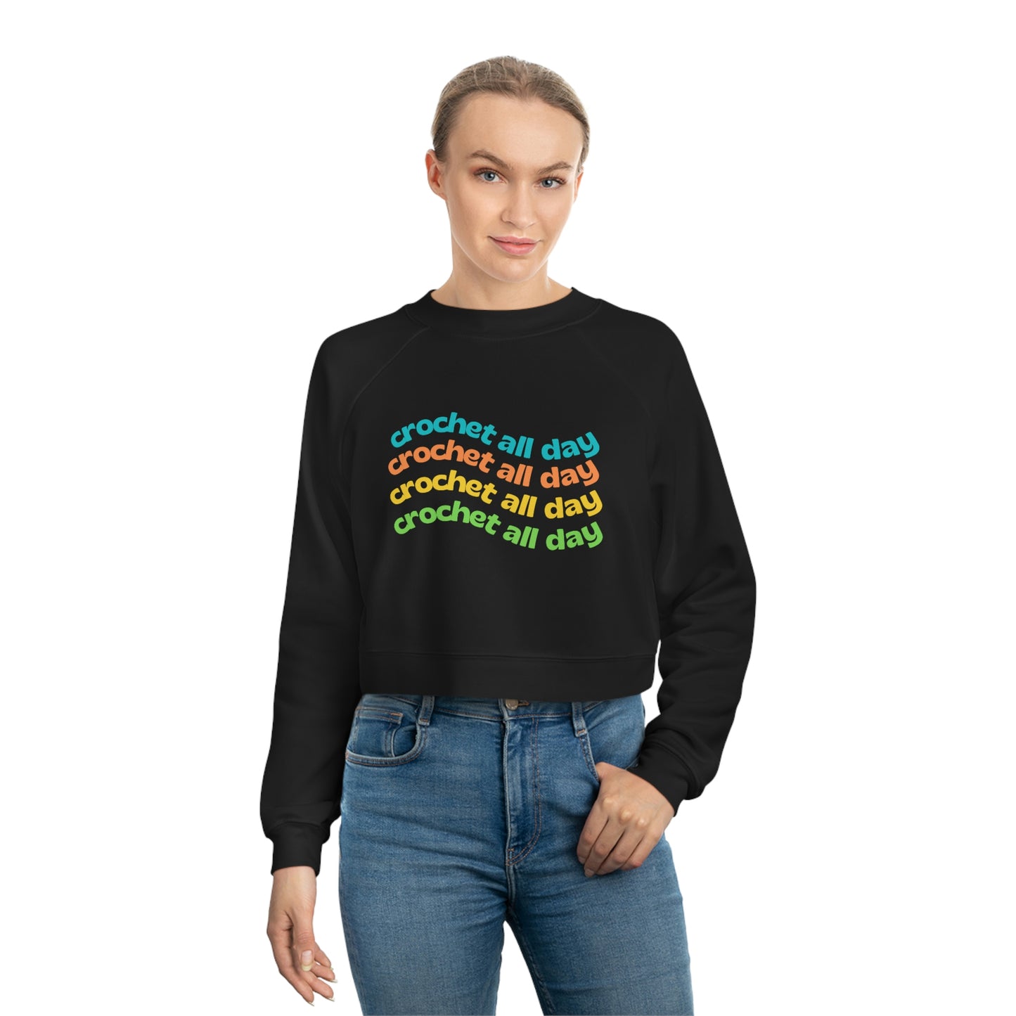 Crochet All Day- Cropped Fleece Pullover Sweatshirt
