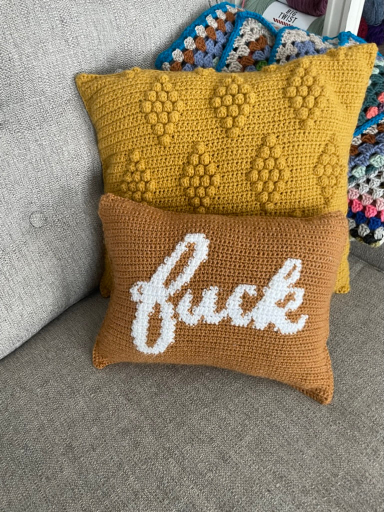 Cursive Fuck Crochet Pillow