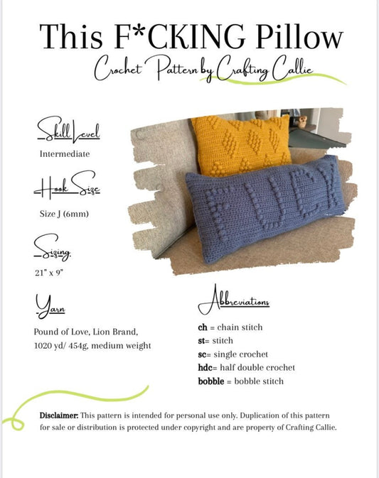CROCHET PATTERN- This Fucking Pillow, Crochet Fuck Pillow