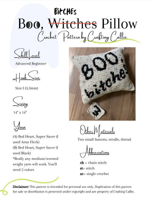 CROCHET PATTERN- Boo, B(w)itches Pillow, Halloween Pillow