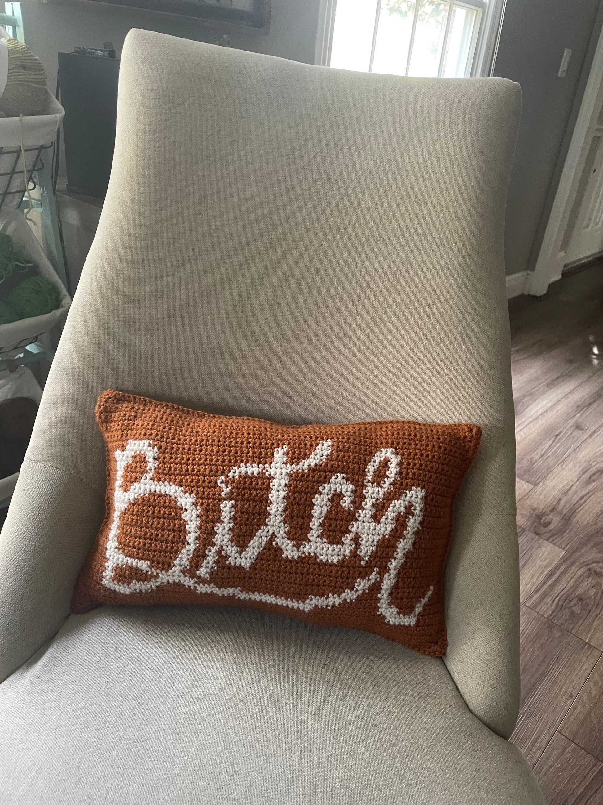 CROCHET PATTERN- Bitch Colorwork Crochet Pillow