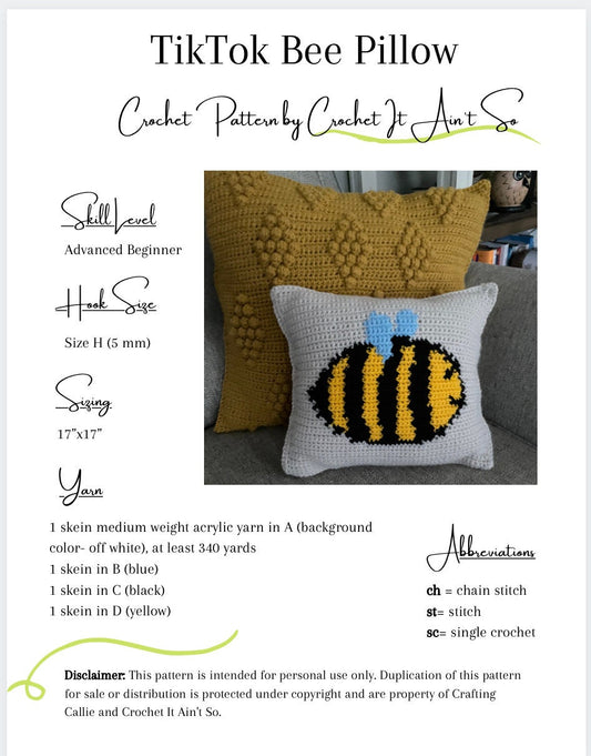 CROCHET PATTERN- Tiktok Bee Pillow, Bee Pillow