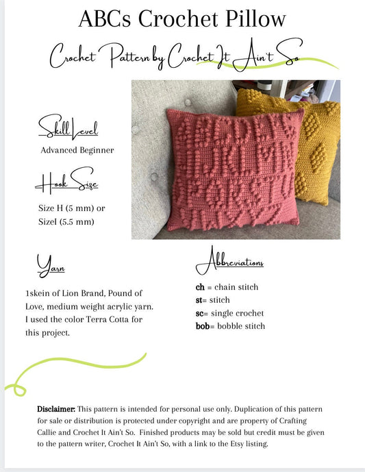 CROCHET PATTERN- Crochet ABCs Pillow, Nursery Pillow