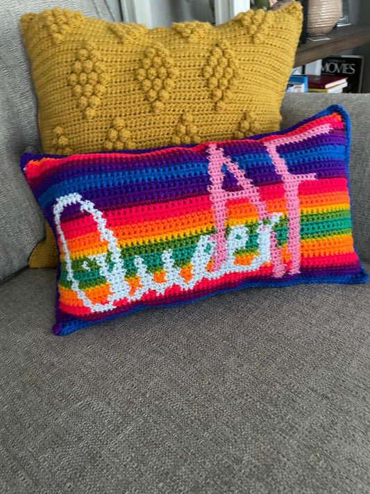 CROCHET PATTERN- Queer AF Pillow, Pride Pillow