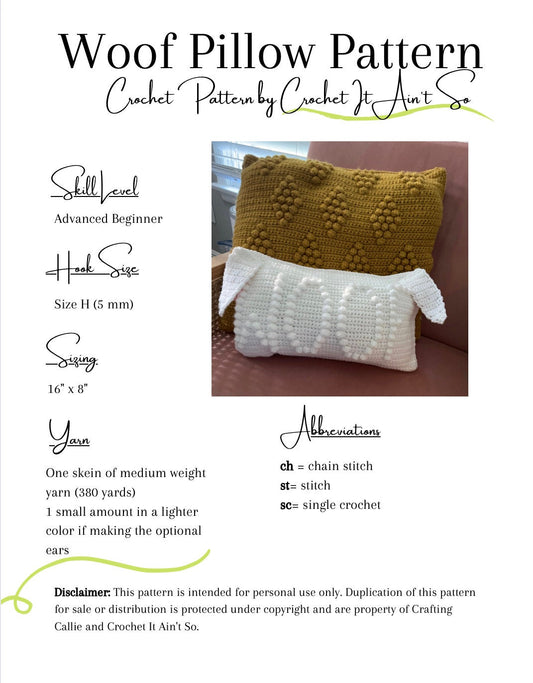 CROCHET PATTERN- Woof Pillow, Dog Crochet Pillow