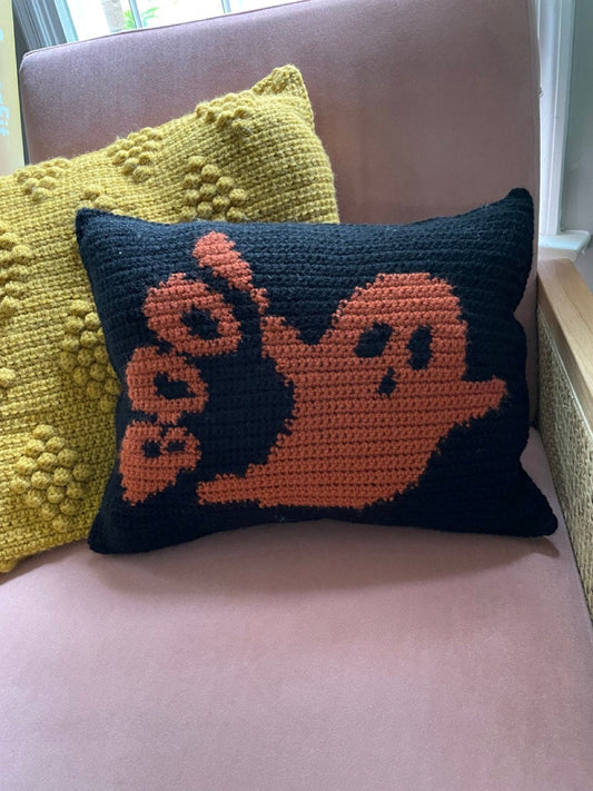 CROCHET PATTERN- Boo Ghost Crochet Pillow, Spooky Season Pillow