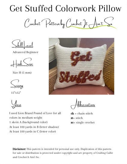CROCHET PATTERN- Get Stuffed Crochet Pillow Pattern, Thanksgiving Pillow Pattern