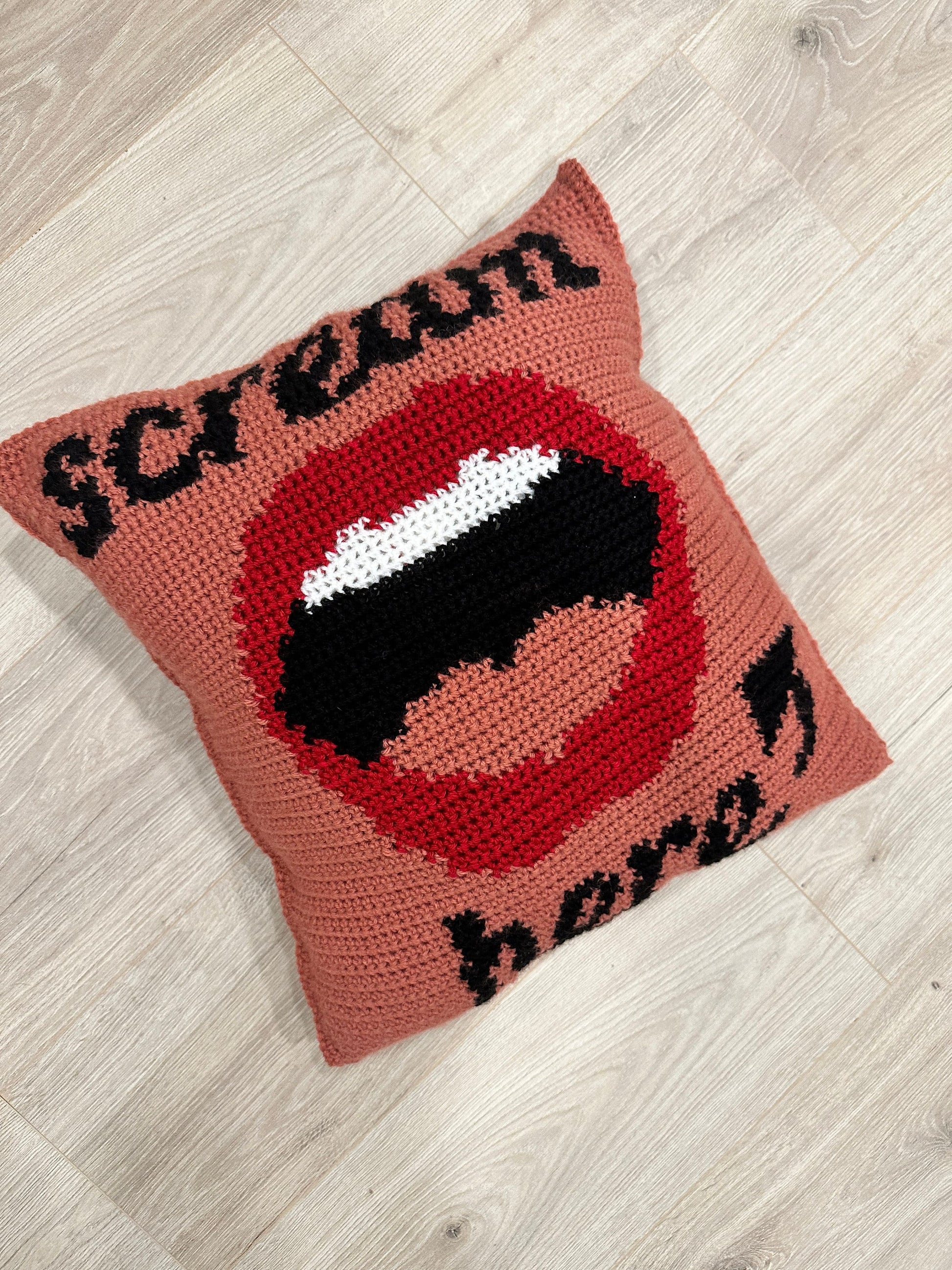 FINISHED CROCHET PILLOW (ready to ship)- Scream Here Crochet Pillow