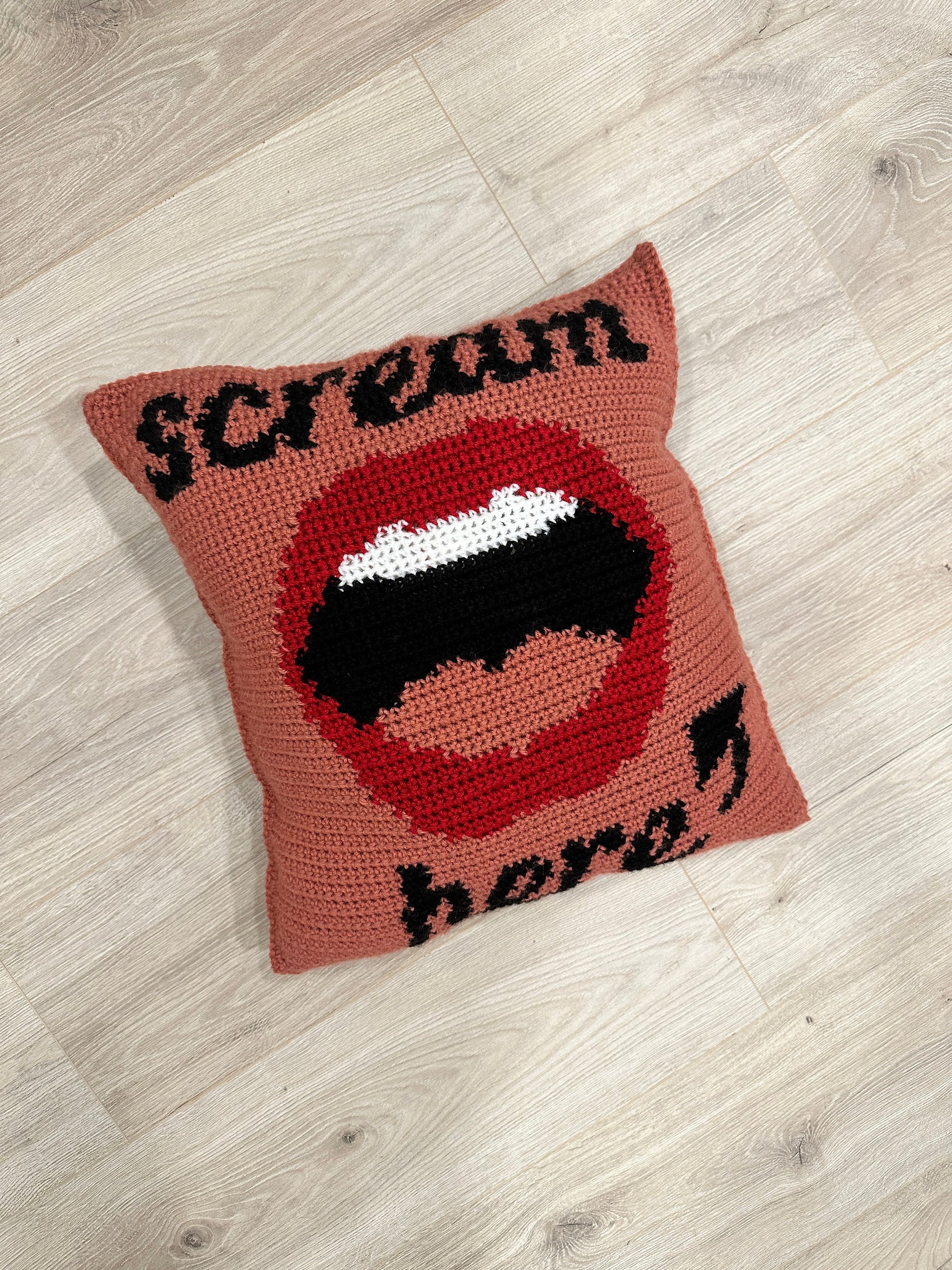 FINISHED CROCHET PILLOW (ready to ship)- Scream Here Crochet Pillow