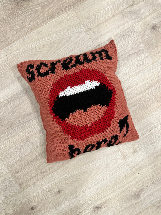 CROCHET PILLOW PATTERN- Scream Here Crochet Pillow, Funny Crochet Pillow, Scream Pillow