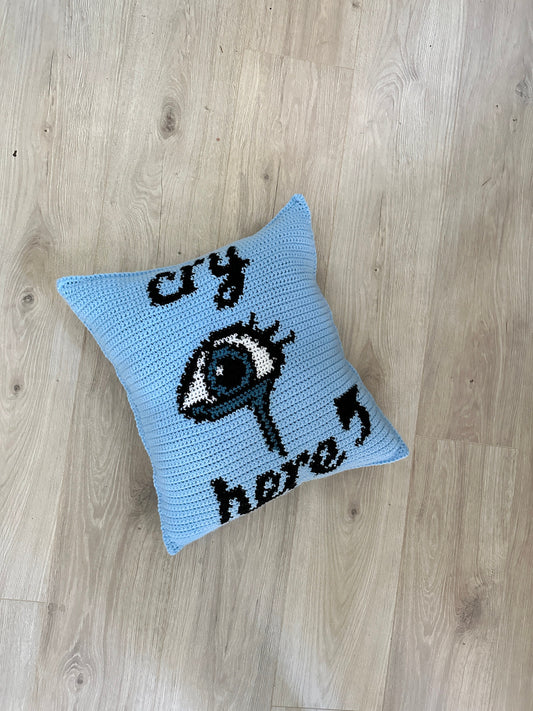 CROCHET PILLOW PATTERN- Cry Here Crochet Pillow, Funny Crochet Pillow, Cry Tears Pillow