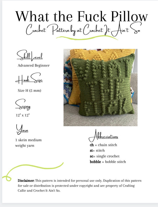 CROCHET PATTERN- What the Fuck Pillow Pattern, WTF Pillow