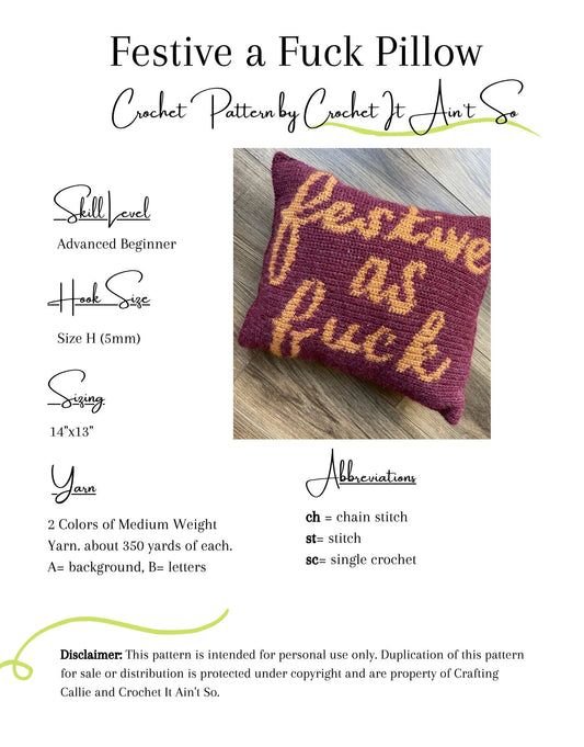 CROCHET PATTERN- Festive as Fuck Crochet Pillow Pattern, Holiday Crochet Pattern